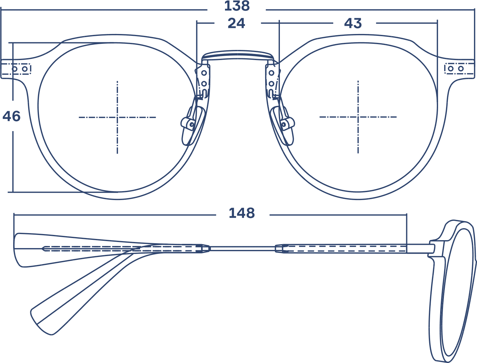 Desenho técnico do óculos Fine acetato + metal 