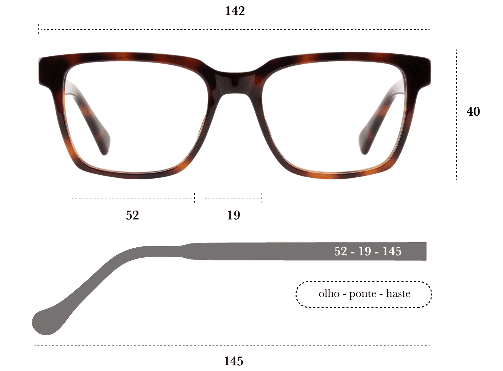 Desenho técnico do óculos Babba 
