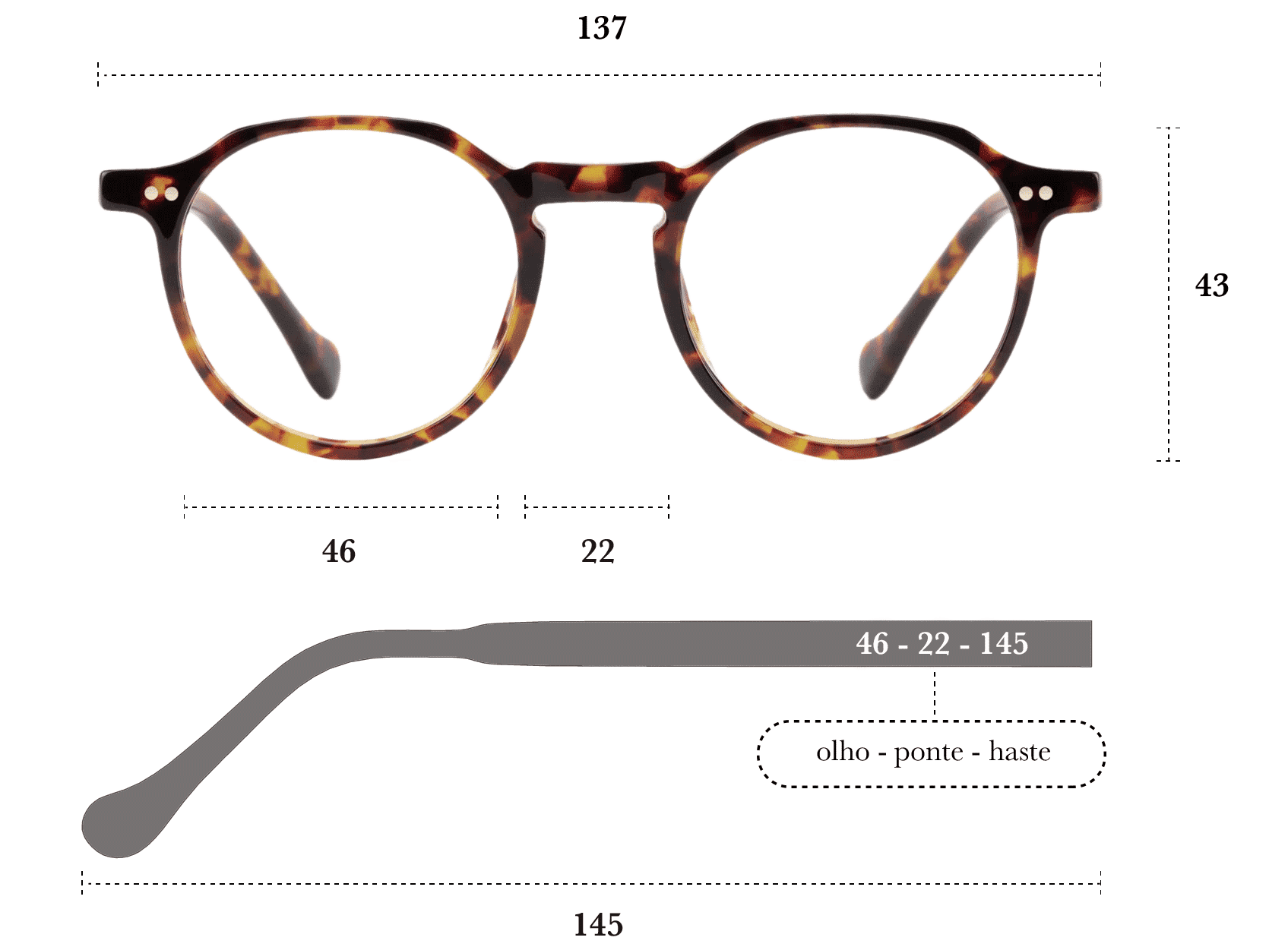 Desenho técnico do óculos Fine 