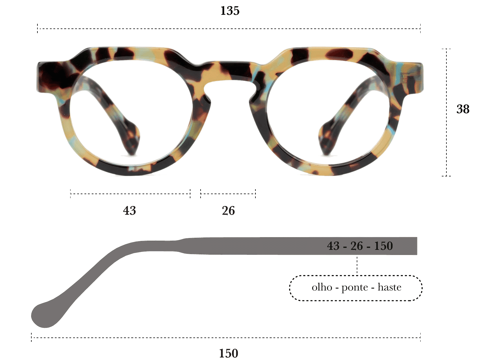Desenho técnico do óculos Ivy 