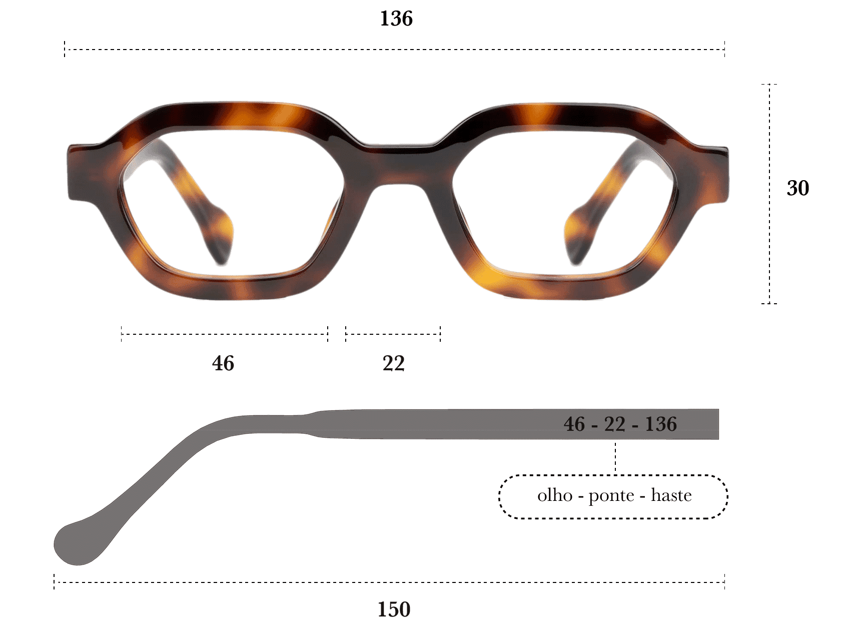 Desenho técnico do óculos Kimmi 