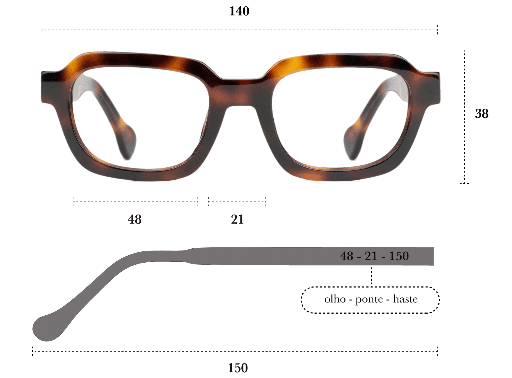 Desenho técnico do óculos Lou 