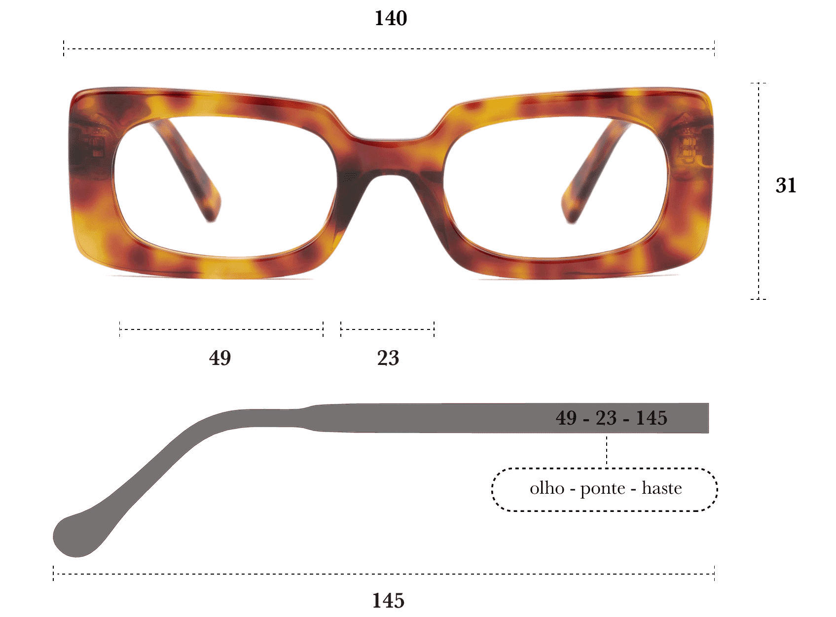 Desenho técnico do óculos Lyra Cosmo 
