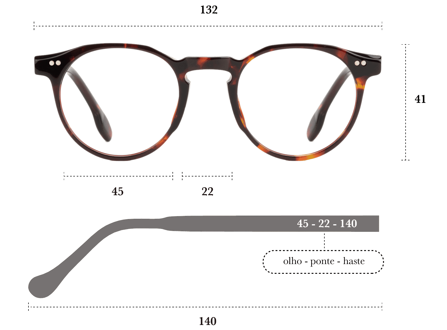 Desenho técnico do óculos Mira 