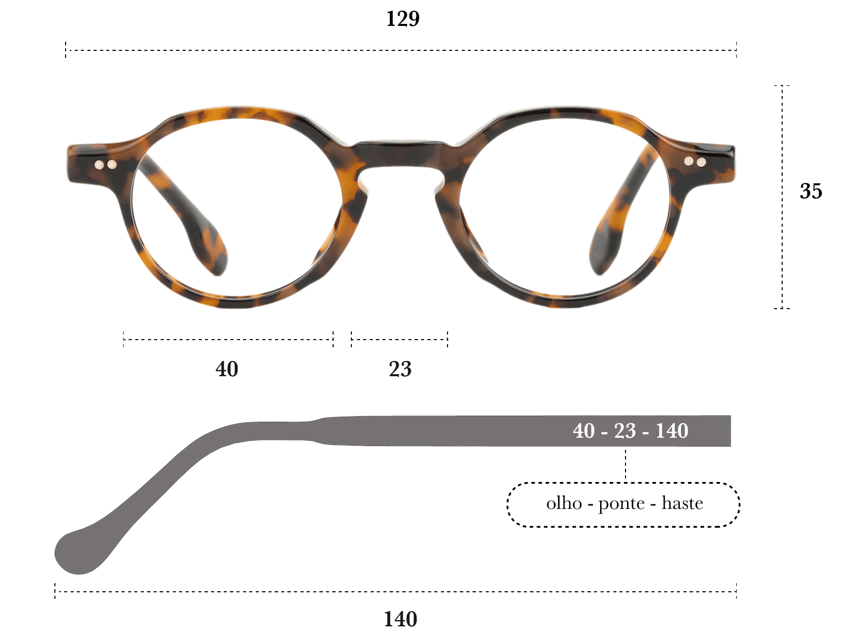 Desenho técnico do óculos Pape 