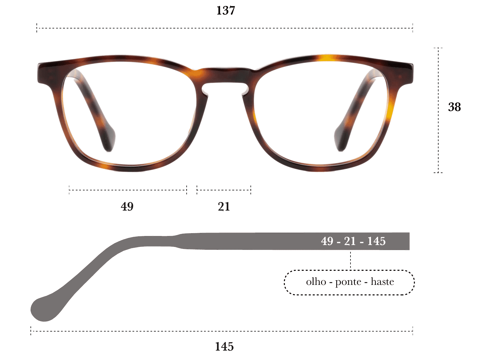 Desenho técnico do óculos Quin 