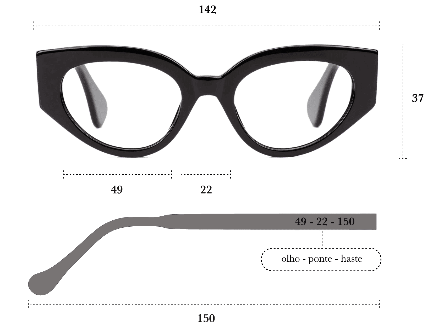 Desenho técnico do óculos Vega Cosmo 