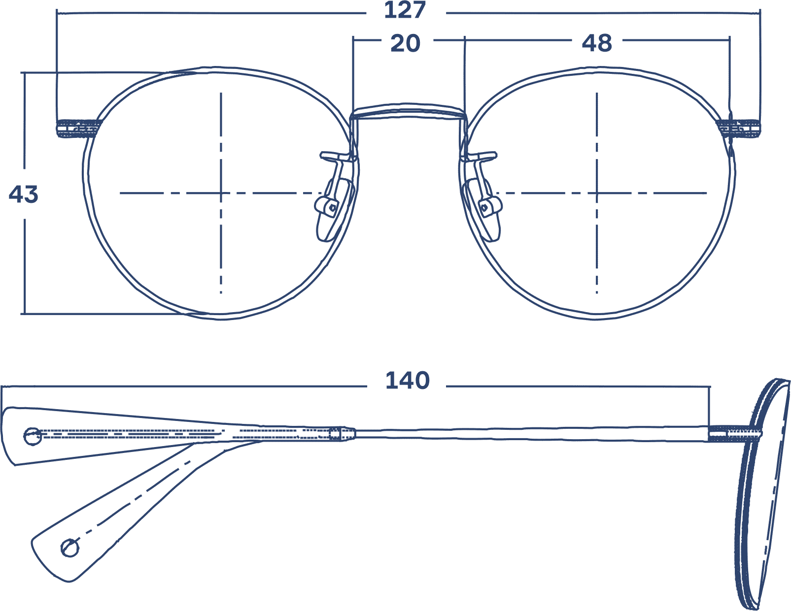 Desenho técnico do óculos Nag metal + acetato 